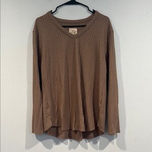 Chasor Brown V-Neck Long Sleeve Waffle Top - Size Large